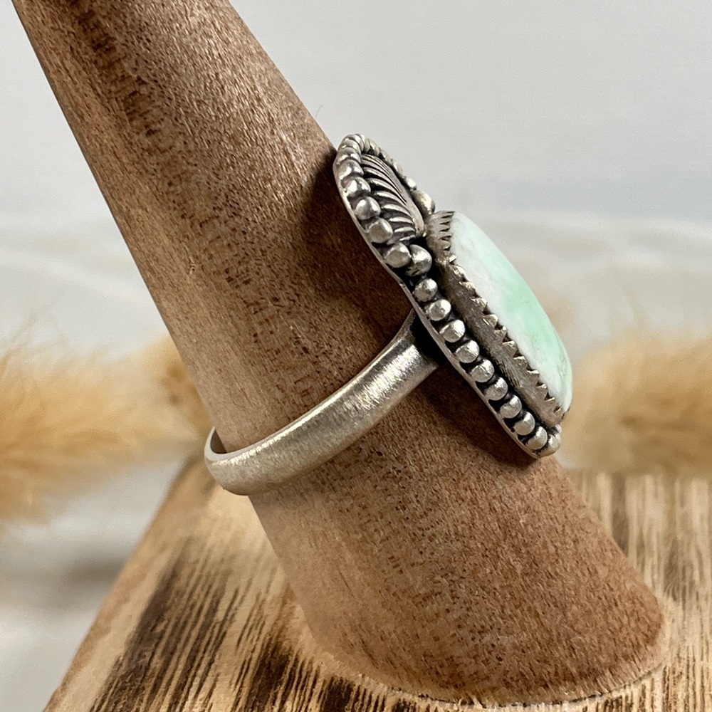 Solid 925 Brushed Matte Sterling Silver Paloma Turquoise Gemstone Ring Size 9 - Picture 2 of 9